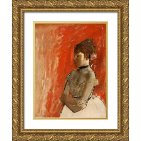 Ballet Dancer with arms crossed Gold Ornate Wood Framed Art Print with Double Matting by Degas, Edgar