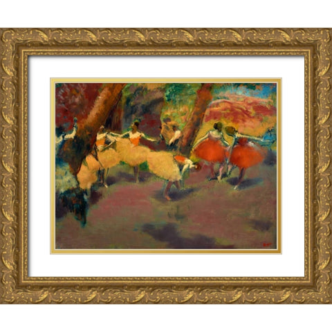 Before the Performance Gold Ornate Wood Framed Art Print with Double Matting by Degas, Edgar