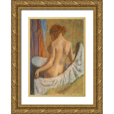 After the Bath Gold Ornate Wood Framed Art Print with Double Matting by Degas, Edgar