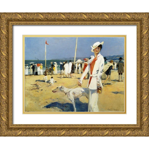 The Seaside Gold Ornate Wood Framed Art Print with Double Matting by Flameng, Francois