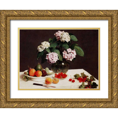Still Life (detail) Gold Ornate Wood Framed Art Print with Double Matting by Fantin-Latour, Henri