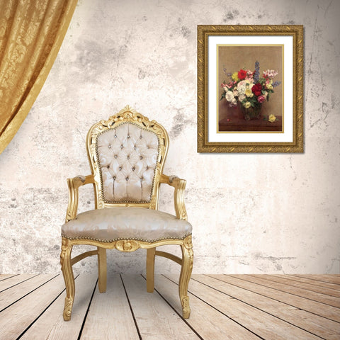 The Rosy Wealth of June Gold Ornate Wood Framed Art Print with Double Matting by Fantin-Latour, Henri