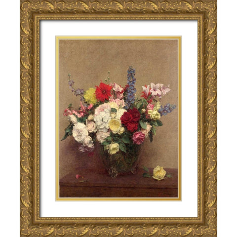 The Rosy Wealth of June Gold Ornate Wood Framed Art Print with Double Matting by Fantin-Latour, Henri
