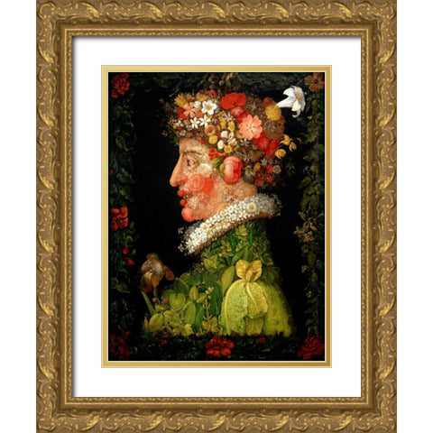 Spring Gold Ornate Wood Framed Art Print with Double Matting by Arcimboldo, Giuseppe