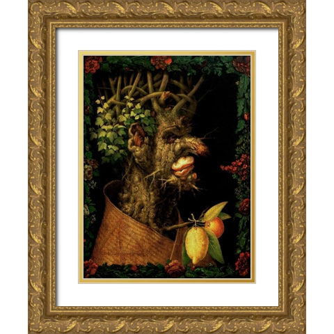 Winter Gold Ornate Wood Framed Art Print with Double Matting by Arcimboldo, Giuseppe