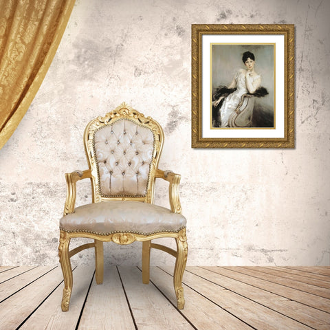 Signora in bianco Gold Ornate Wood Framed Art Print with Double Matting by Boldini, Giovanni