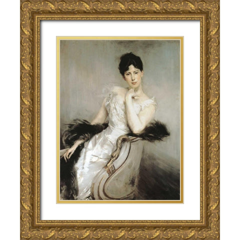 Signora in bianco Gold Ornate Wood Framed Art Print with Double Matting by Boldini, Giovanni