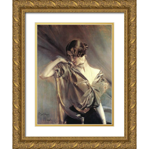 Cleo de Merode Gold Ornate Wood Framed Art Print with Double Matting by Boldini, Giovanni