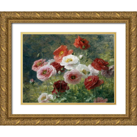 Poppies Gold Ornate Wood Framed Art Print with Double Matting by Lemaire, Louis Marie