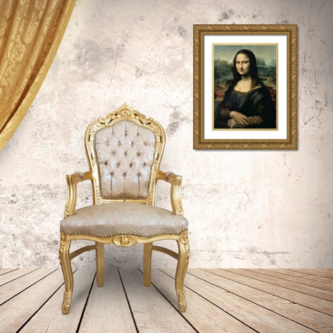 Monna Lisa Gold Ornate Wood Framed Art Print with Double Matting by da Vinci, Leonardo