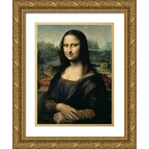 Monna Lisa Gold Ornate Wood Framed Art Print with Double Matting by da Vinci, Leonardo