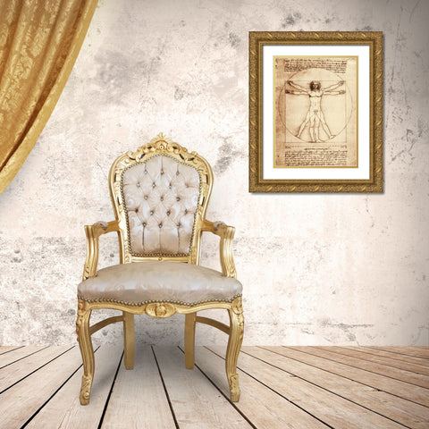 Vitruvian Man Gold Ornate Wood Framed Art Print with Double Matting by da Vinci, Leonardo