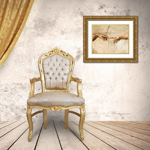 La creazione di Adamo (detail) Gold Ornate Wood Framed Art Print with Double Matting by Buonarroti, Michelangelo