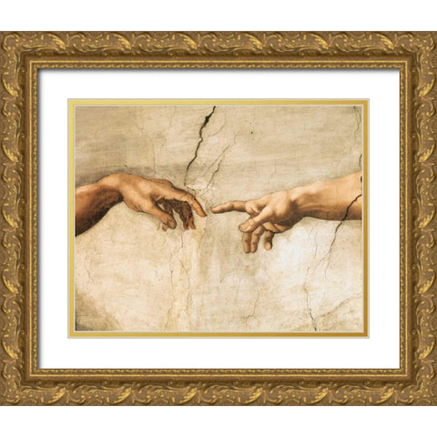La creazione di Adamo (detail) Gold Ornate Wood Framed Art Print with Double Matting by Buonarroti, Michelangelo