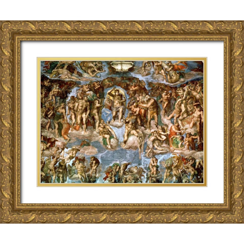 Il Giudizio Universale Gold Ornate Wood Framed Art Print with Double Matting by Buonarroti, Michelangelo