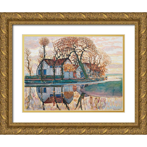 Farm near Duivendrecht Gold Ornate Wood Framed Art Print with Double Matting by Mondrian, Piet