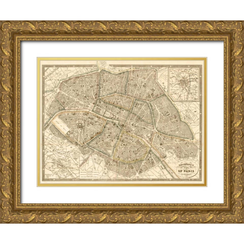 Plan of Paris and Environs, 1865 Gold Ornate Wood Framed Art Print with Double Matting by Galignani, Antonio