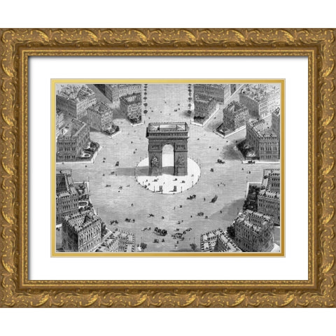 Illustration of the Place de lEtoile, 1857 (detail) Gold Ornate Wood Framed Art Print with Double Matting by Anonymous