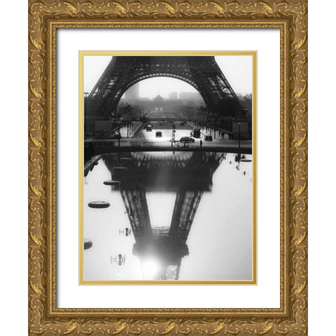 The Eiffel tower reflected, Paris Gold Ornate Wood Framed Art Print with Double Matting by Setboun, Michel