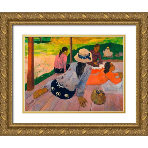 The Siesta Gold Ornate Wood Framed Art Print with Double Matting by Gauguin, Paul