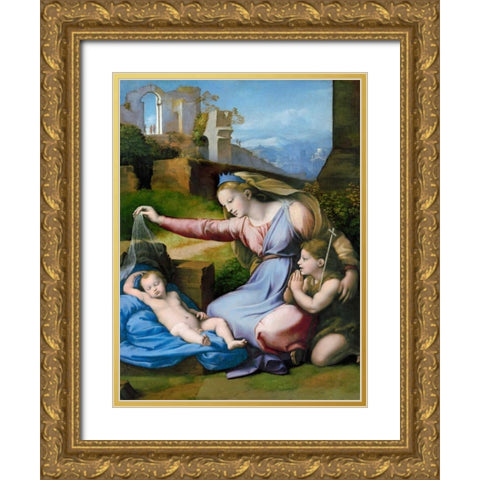 The Madonna of the Blue Diadem  Gold Ornate Wood Framed Art Print with Double Matting by Raffaello