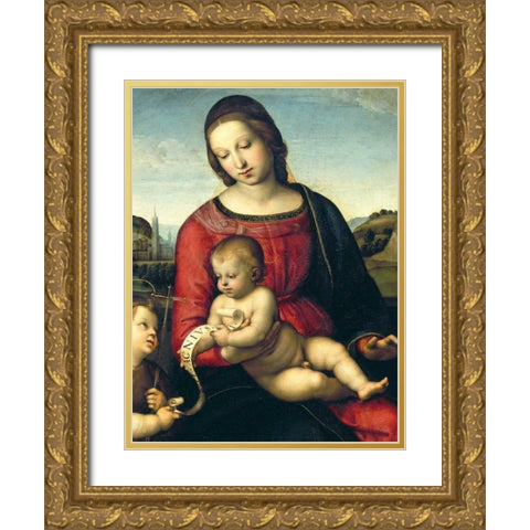 Madonna Terranuova Gold Ornate Wood Framed Art Print with Double Matting by Raffaello