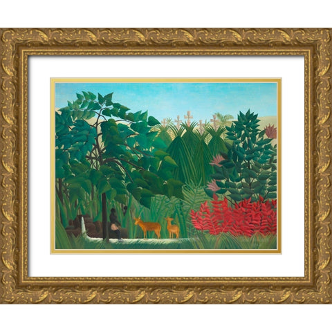 The Waterfall Gold Ornate Wood Framed Art Print with Double Matting by Rousseau, Henri