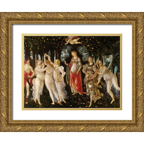Primavera Gold Ornate Wood Framed Art Print with Double Matting by Botticelli, Sandro