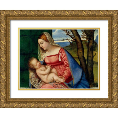 Madonna and Child Gold Ornate Wood Framed Art Print with Double Matting by Tiziano