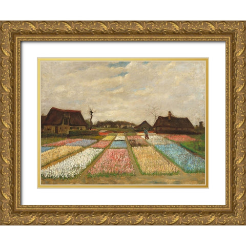 Flower Beds in Holland Gold Ornate Wood Framed Art Print with Double Matting by Vincent, van Gogh