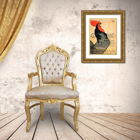 Cocorico Gold Ornate Wood Framed Art Print with Double Matting by Steinlen, Theophile