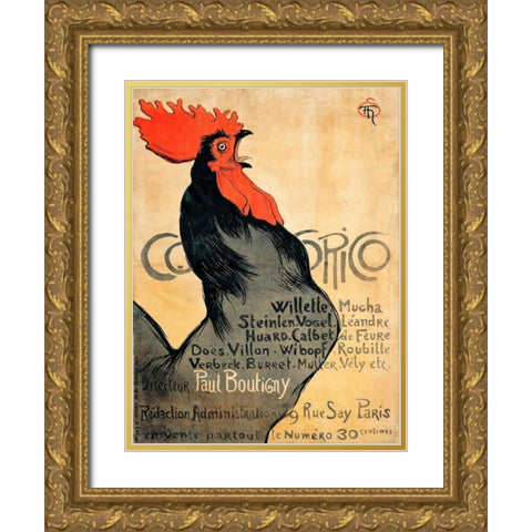 Cocorico Gold Ornate Wood Framed Art Print with Double Matting by Steinlen, Theophile