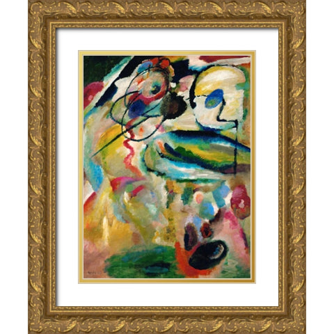 Composition Gold Ornate Wood Framed Art Print with Double Matting by Kandinsky, Wassily