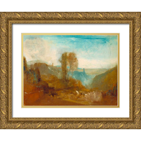 Tivoli - the Cascatelle Gold Ornate Wood Framed Art Print with Double Matting by Turner, William