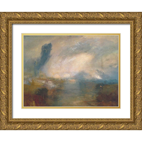 The Thames above Waterloo Bridge Gold Ornate Wood Framed Art Print with Double Matting by Turner, William
