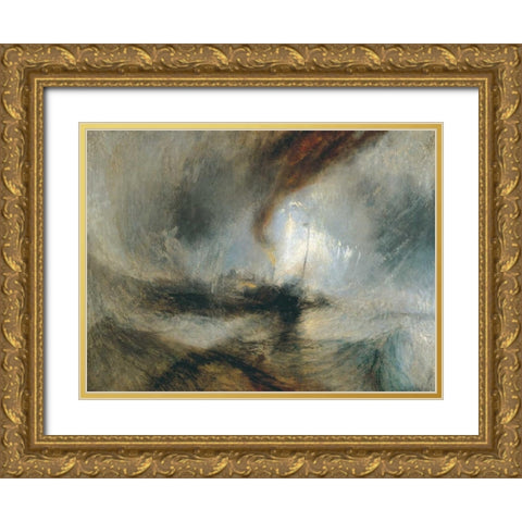 Snow Storm - Steam Boat off a Harbours Mouth Gold Ornate Wood Framed Art Print with Double Matting by Turner, William