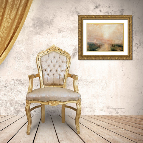 Yacht Approaching the Coast Gold Ornate Wood Framed Art Print with Double Matting by Turner, William