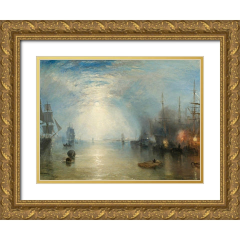 Keelmen Heaving in Coals by Moonlight Gold Ornate Wood Framed Art Print with Double Matting by Turner, William