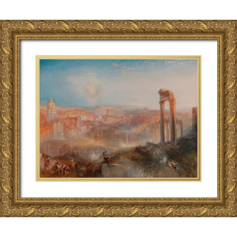Modern Rome, Campo Vaccino Gold Ornate Wood Framed Art Print with Double Matting by Turner, William