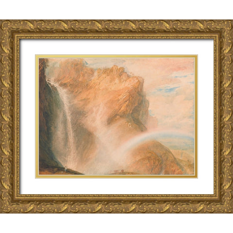 Upper Fall of the Reichenbach, Rainbow Gold Ornate Wood Framed Art Print with Double Matting by Turner, William