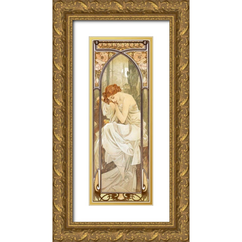 Times of the Day: Nightly Gold Ornate Wood Framed Art Print with Double Matting by Mucha, Alphonse