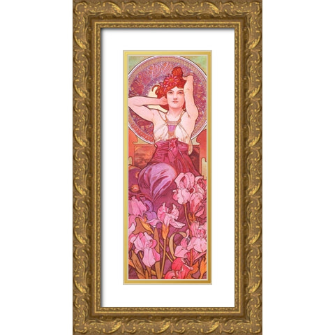 Amethyst Gold Ornate Wood Framed Art Print with Double Matting by Mucha, Alphonse