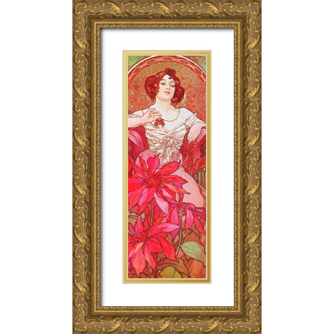 Ruby Gold Ornate Wood Framed Art Print with Double Matting by Mucha, Alphonse