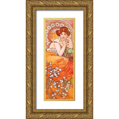 Topaz Gold Ornate Wood Framed Art Print with Double Matting by Mucha, Alphonse