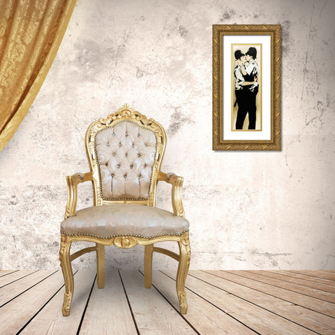 Trafalgar Street, Brighton (graffiti attributed to Banksy) Gold Ornate Wood Framed Art Print with Double Matting by Anonymous (attributed to Banksy)