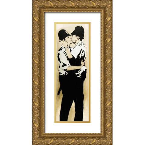 Trafalgar Street, Brighton (graffiti attributed to Banksy) Gold Ornate Wood Framed Art Print with Double Matting by Anonymous (attributed to Banksy)