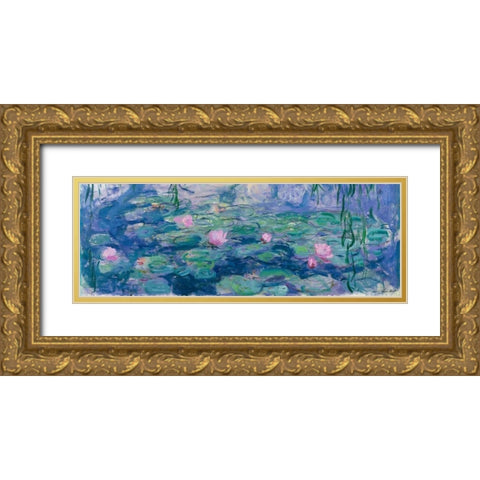 Waterlilies Gold Ornate Wood Framed Art Print with Double Matting by Monet, Claude