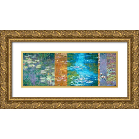 Waterlilies II Gold Ornate Wood Framed Art Print with Double Matting by Monet, Claude