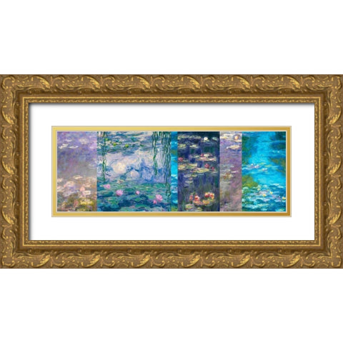 Waterlilies I Gold Ornate Wood Framed Art Print with Double Matting by Monet, Claude