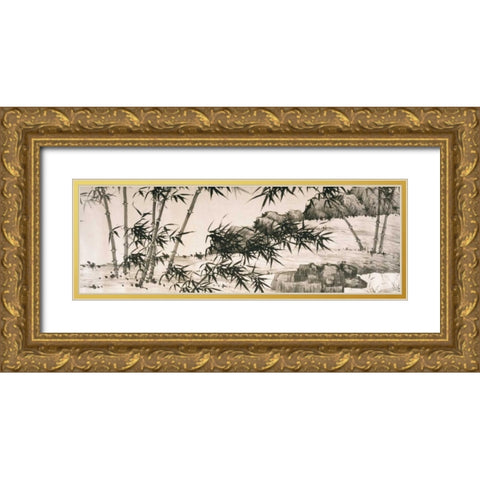 Bamboo under Spring Rain Gold Ornate Wood Framed Art Print with Double Matting by Chang, Xia